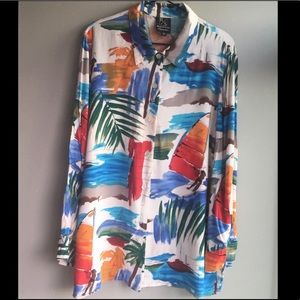 VINTAGE beautiful sailboat print blouse by russell scott